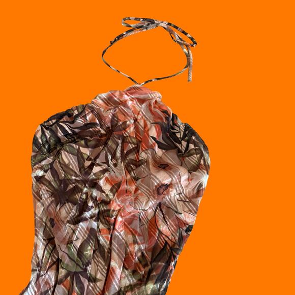 00's vintage earthy silk chiffon y2k halter asymmetrical dress Size 6 caché - Picture 10 of 15